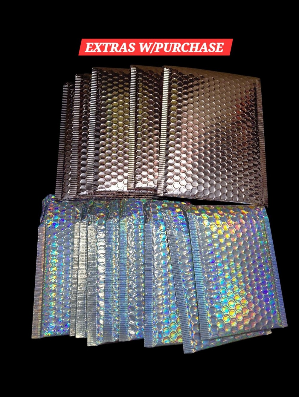 15ct. 7x10/4x6 Holographic Metallic Bubble Mailer Set 10ct.Silver/5ct. Rose Gold - Picture 6 of 6